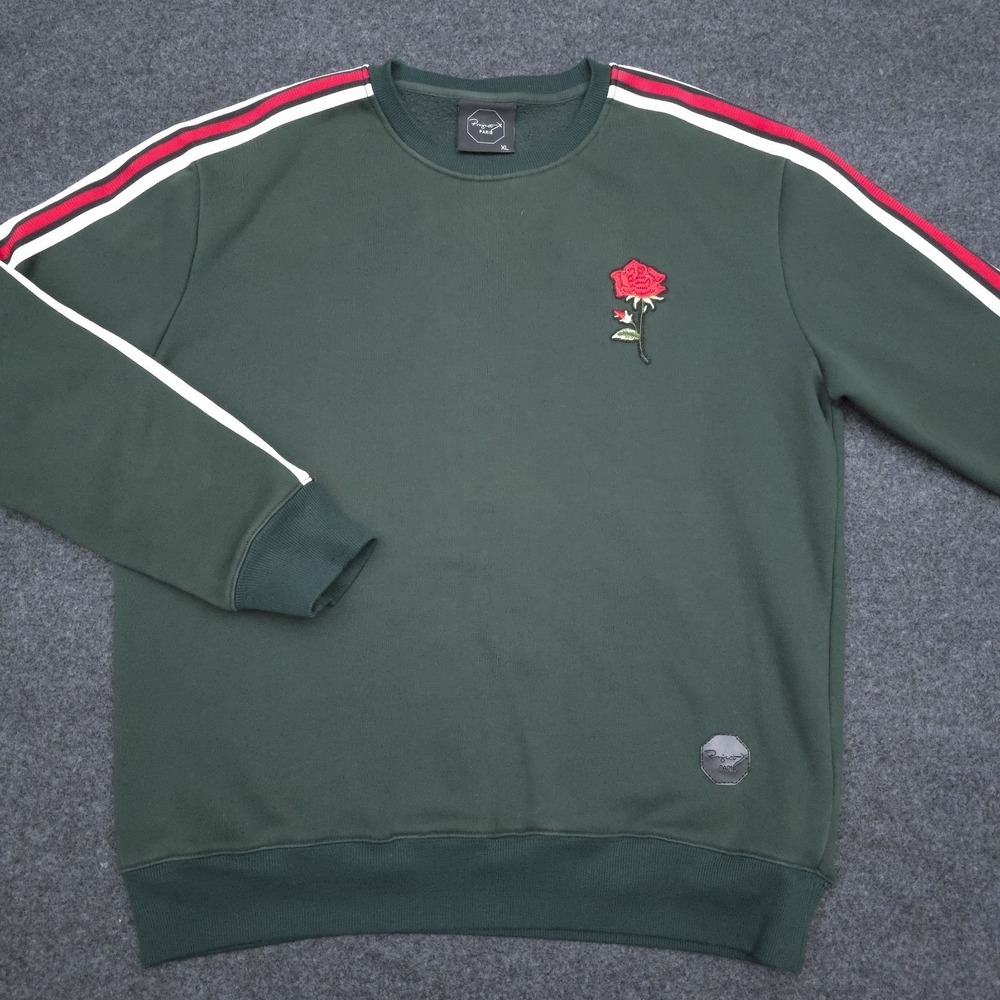 Project Paris Mens XL Green Pullover Rose Crew Neck Sweater Lifestyle Streetwear